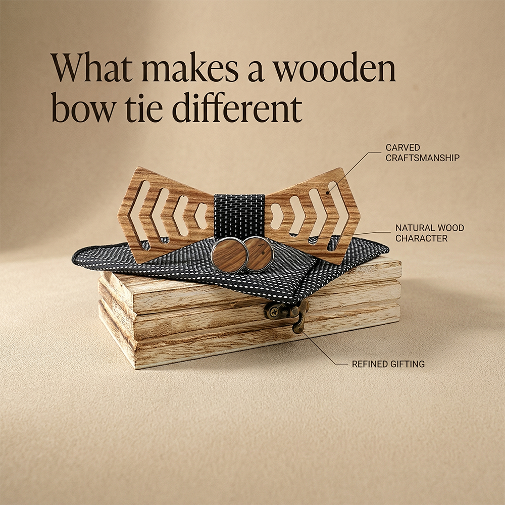 Wooden Bow Tie - Chevron Cutout Design