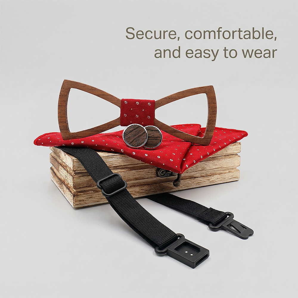 Wooden Bow Tie - Red Polka Dot Gift Set
