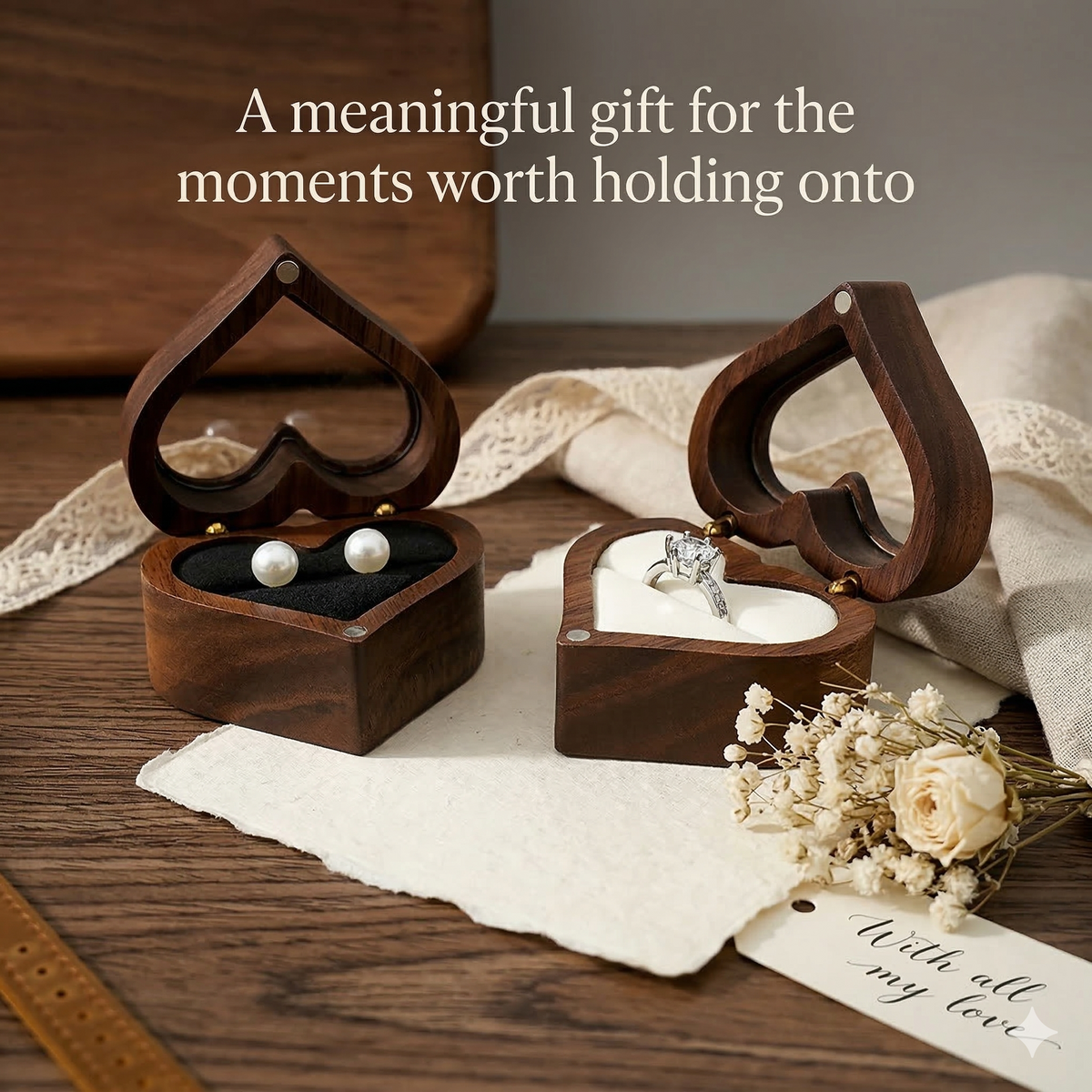 Mahoosive Heart Window Wooden Ring Box - Variant 22