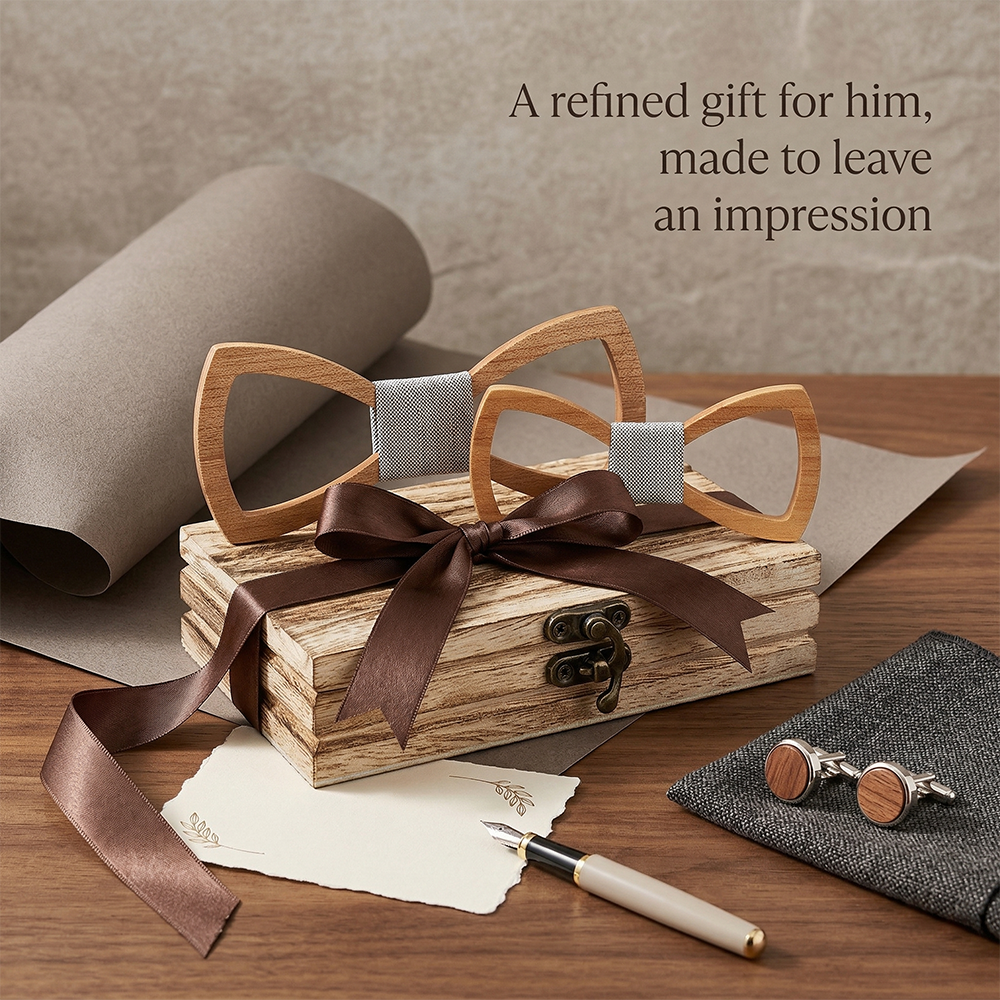 Wooden Bow Tie - Radiant Sun Pattern