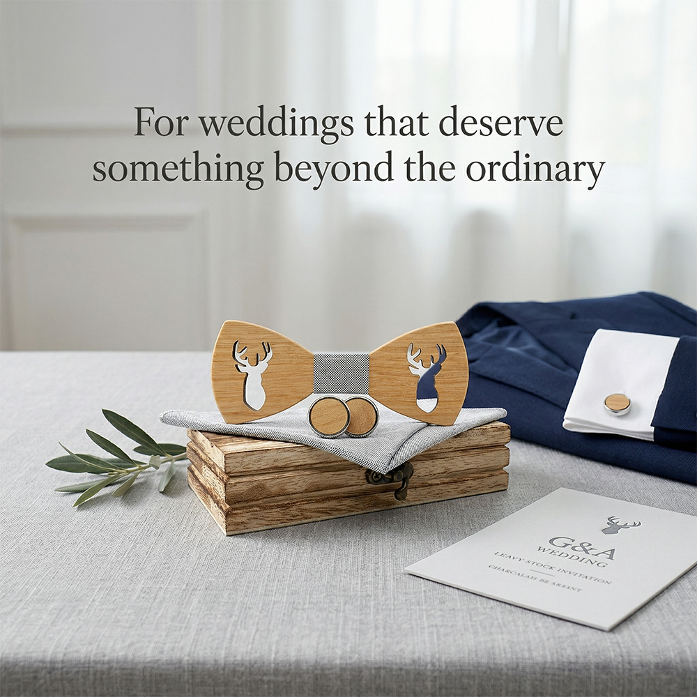 Wooden Bow Tie - Laser Cut Stag Head