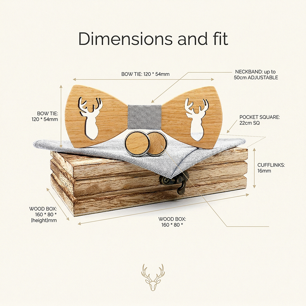 Wooden Bow Tie - Laser Cut Stag Head