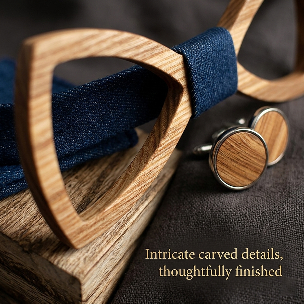 Wooden Bow Tie - Hollow Zebrawood Gift Set