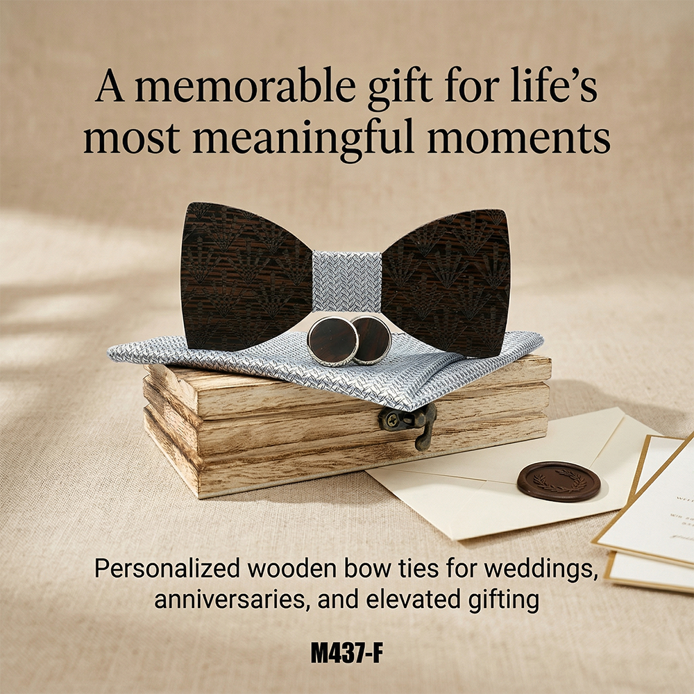 Wooden Bow Tie - Laser-etched Fan