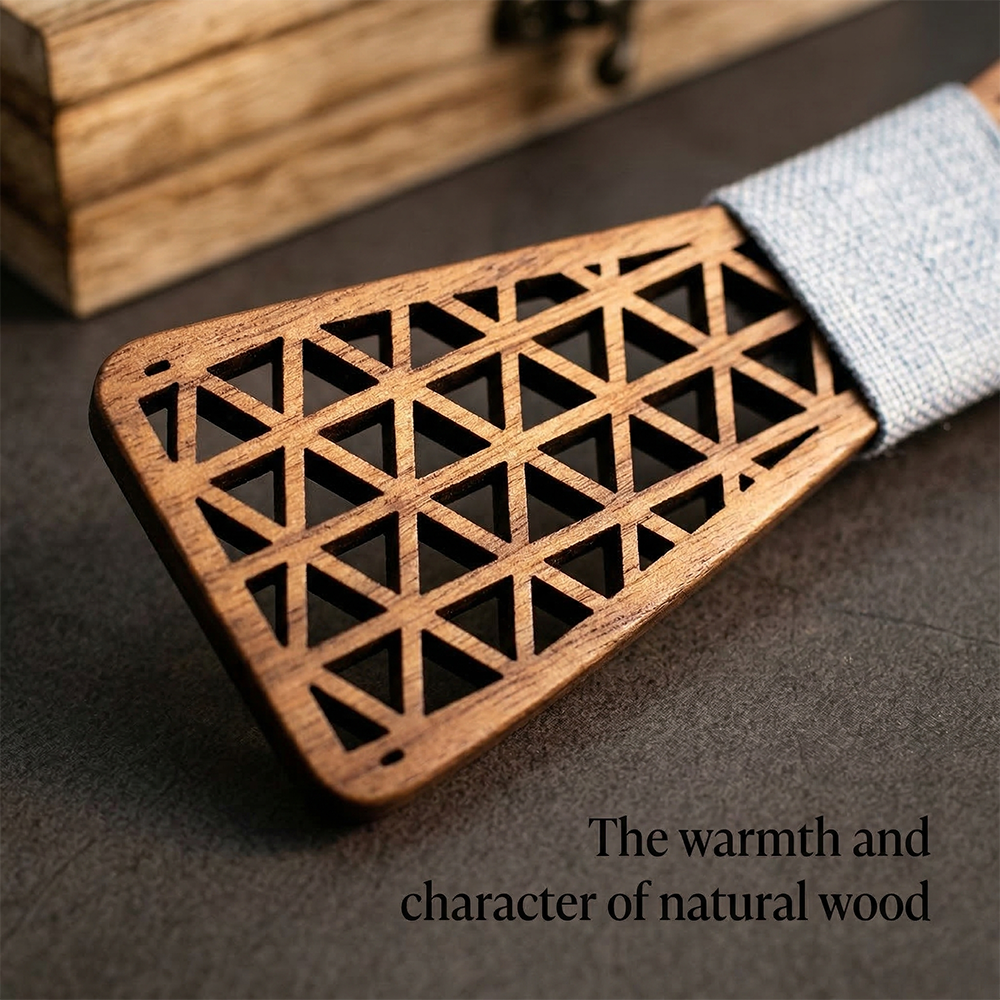 Wooden Bow Tie - Leaf Cutout Design