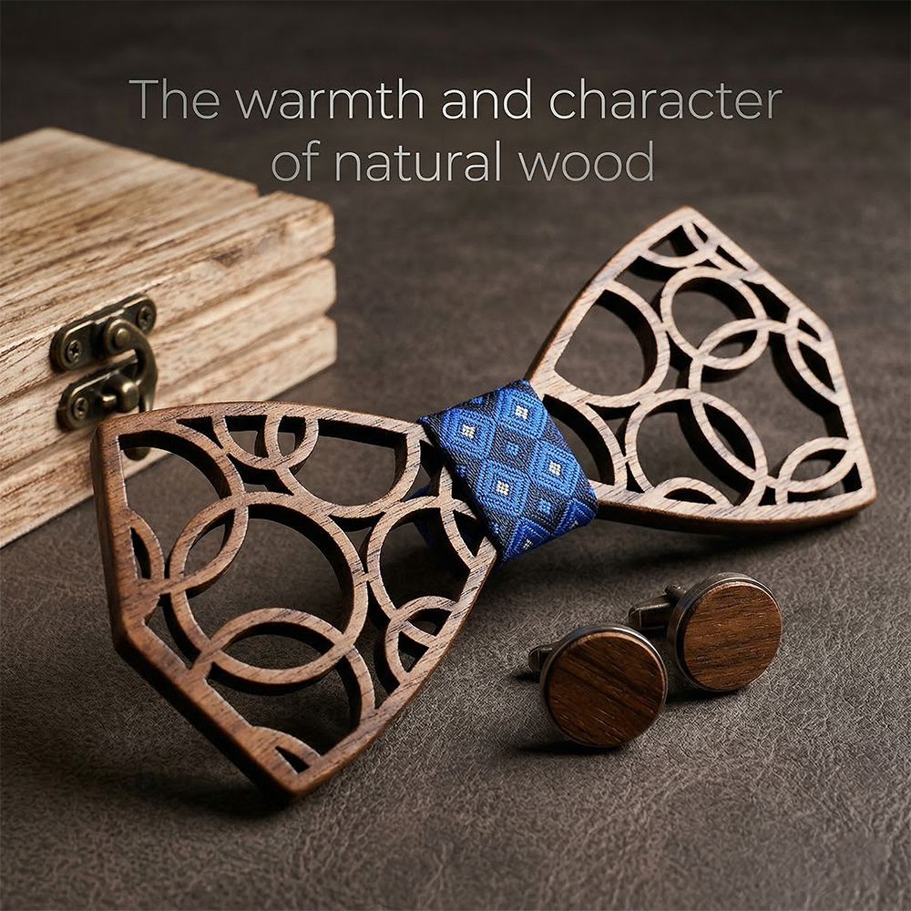 Wooden Bow Tie - Honeycomb Cutout Design