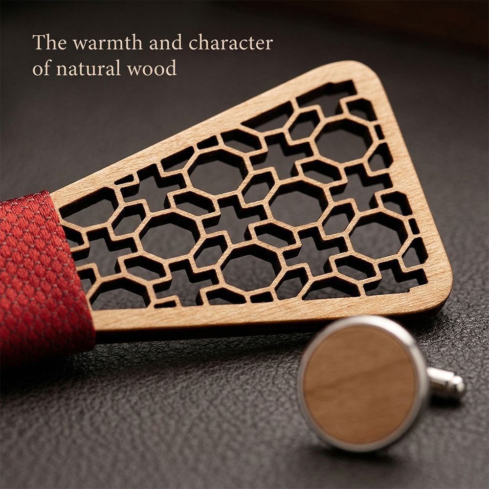 Wooden Bow Tie - Heart Pattern