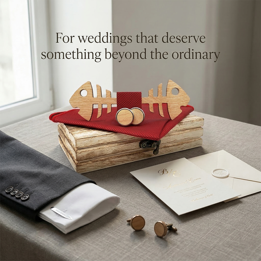 Wooden Bow Tie - Fish Skeleton Design