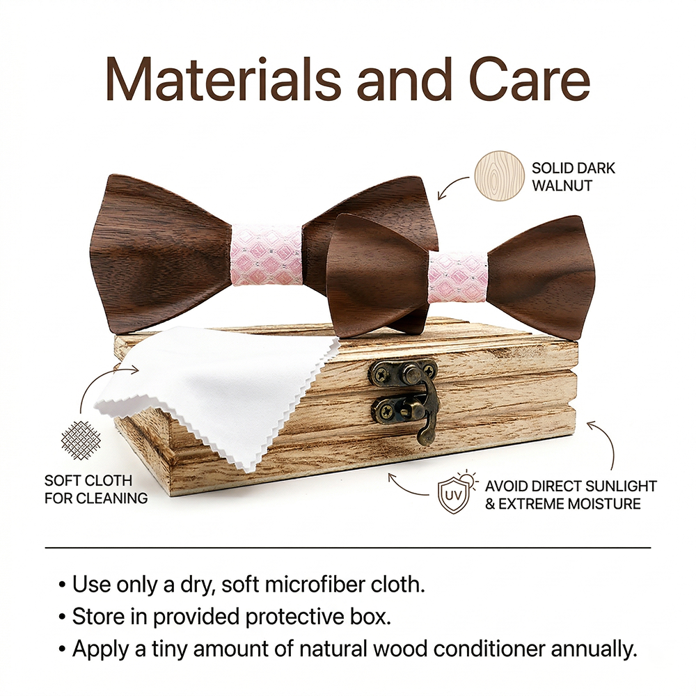 Wooden Bow Tie - Dark Wood with Pink Center
