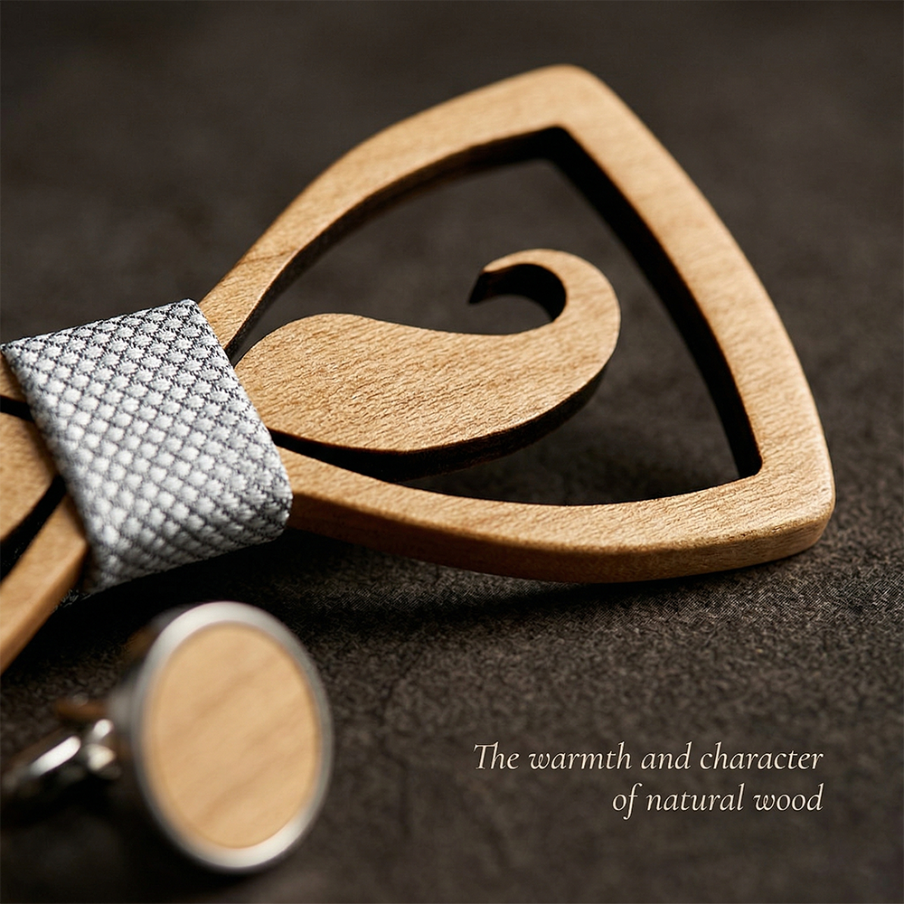 Wooden Bow Tie - Floral Laser Cut