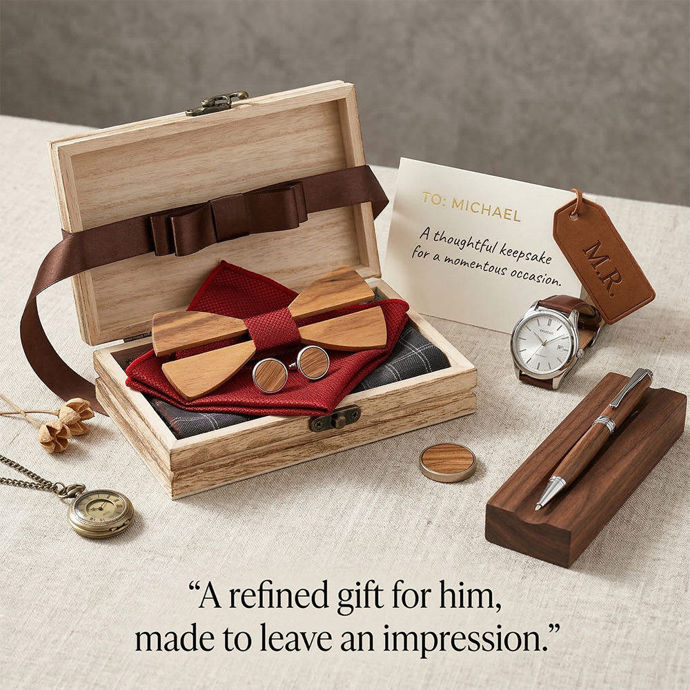 Wooden Bow Tie - Rustic Wedding Gift Set