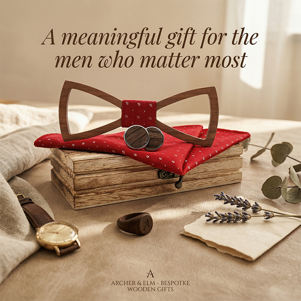 Wooden Bow Tie - Red Polka Dot Gift Set