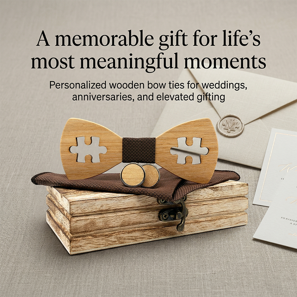 Wooden Bow Tie - Puzzle Cutout Gift Set