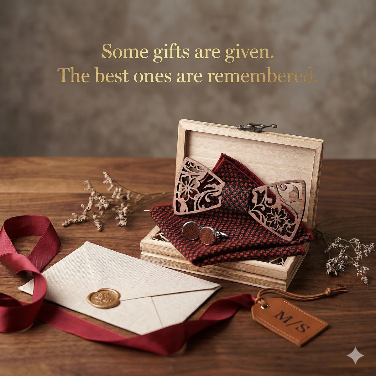 Wooden Bow Tie - Laser Cut Leaf Pattern