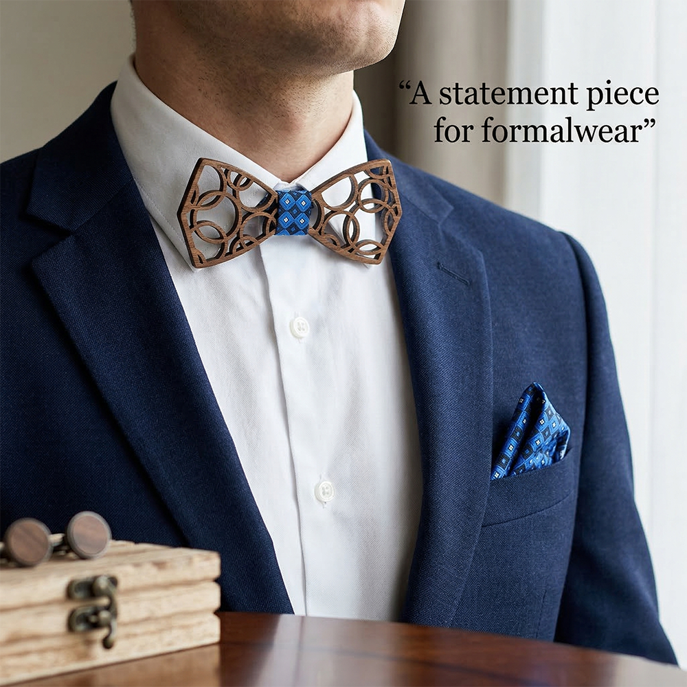Wooden Bow Tie - Honeycomb Cutout Design