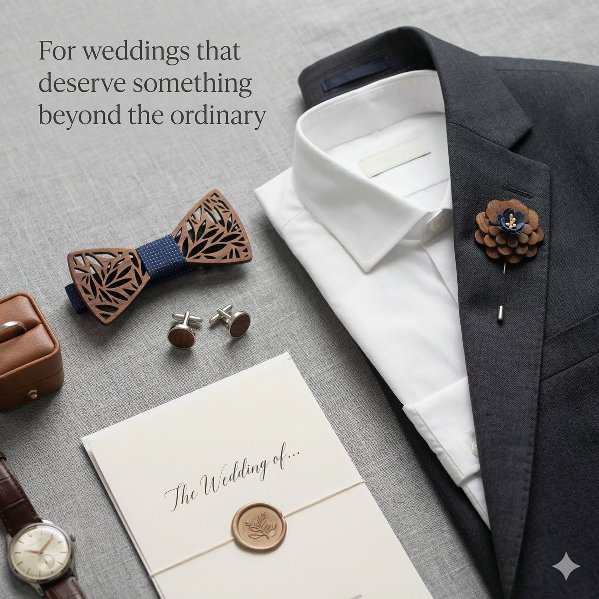 Wooden Bow Tie - Laser Cut Leaf Pattern