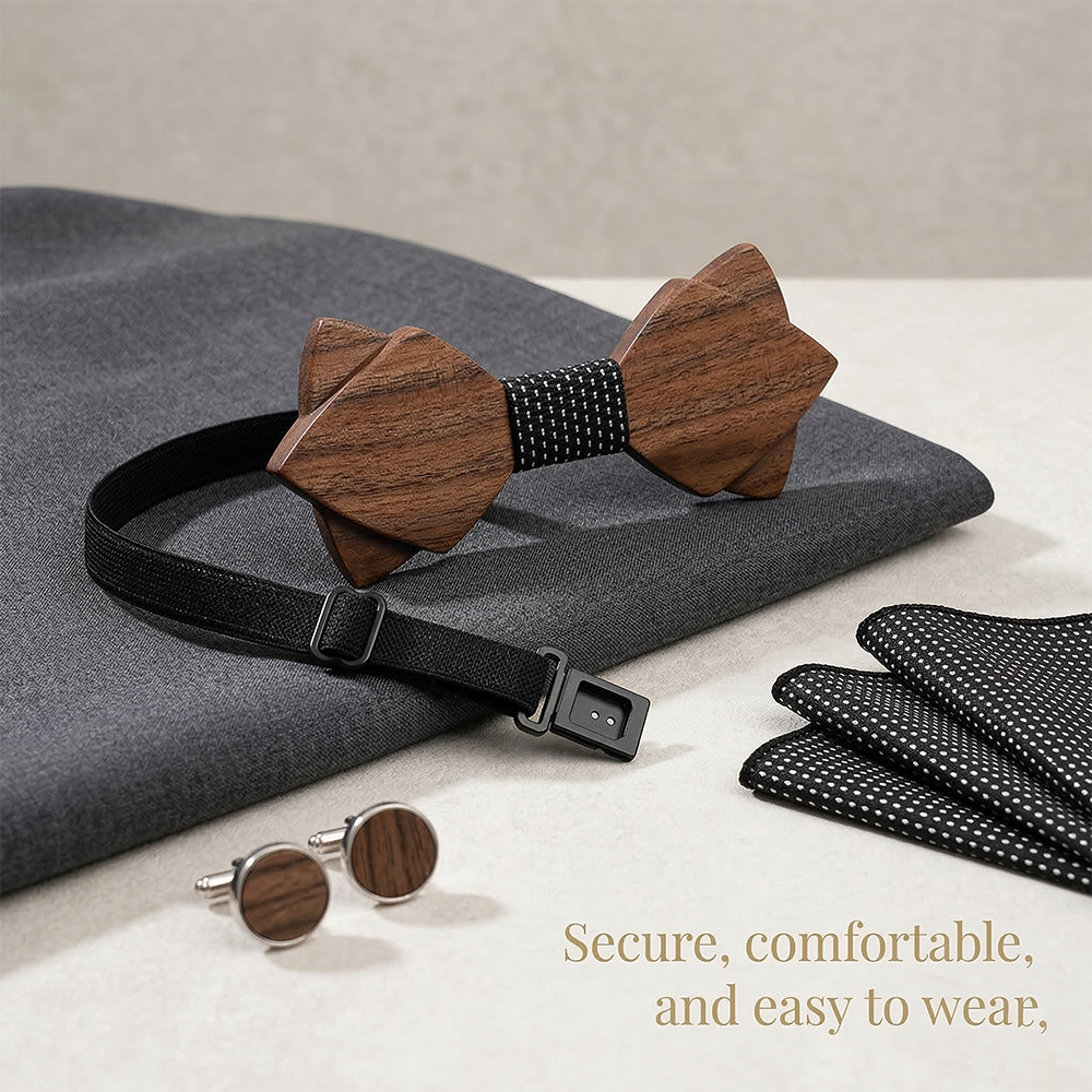 Wooden Bow Tie - Walnut Gift Set with Cufflinks