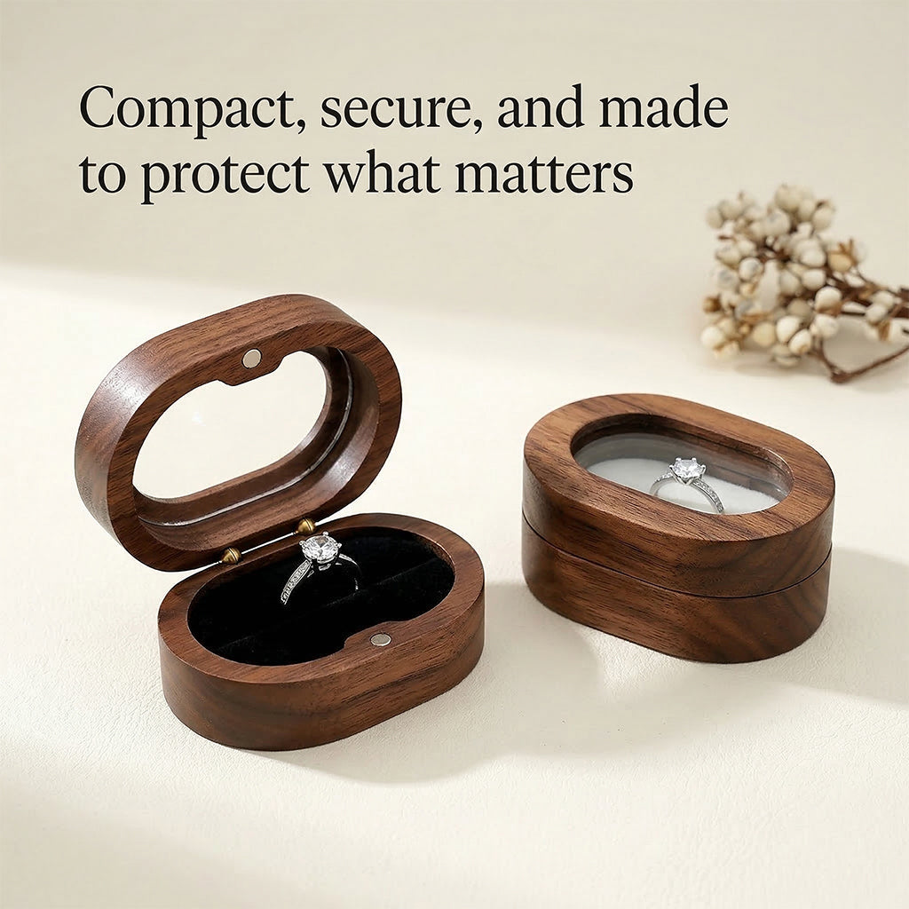 Mahoosive Oval Window Wooden Ring Box - Variant 36