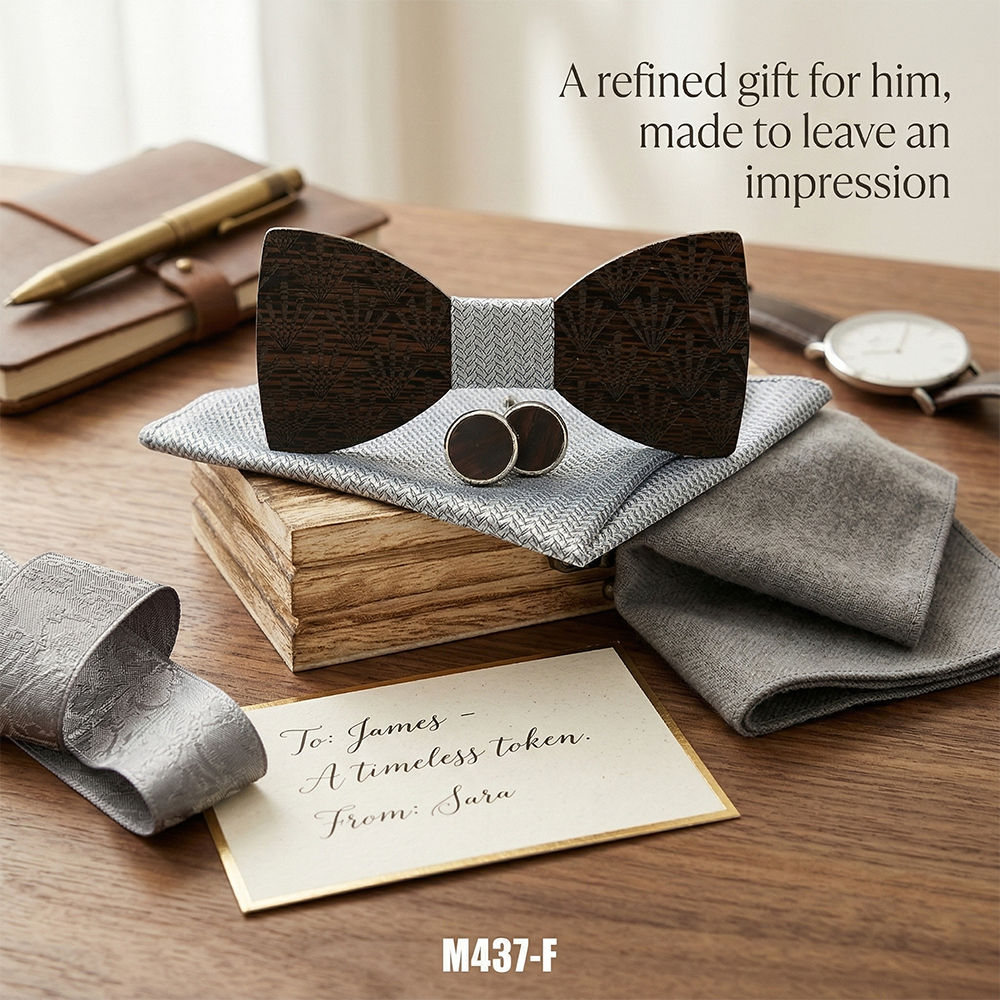 Wooden Bow Tie - Laser-etched Fan