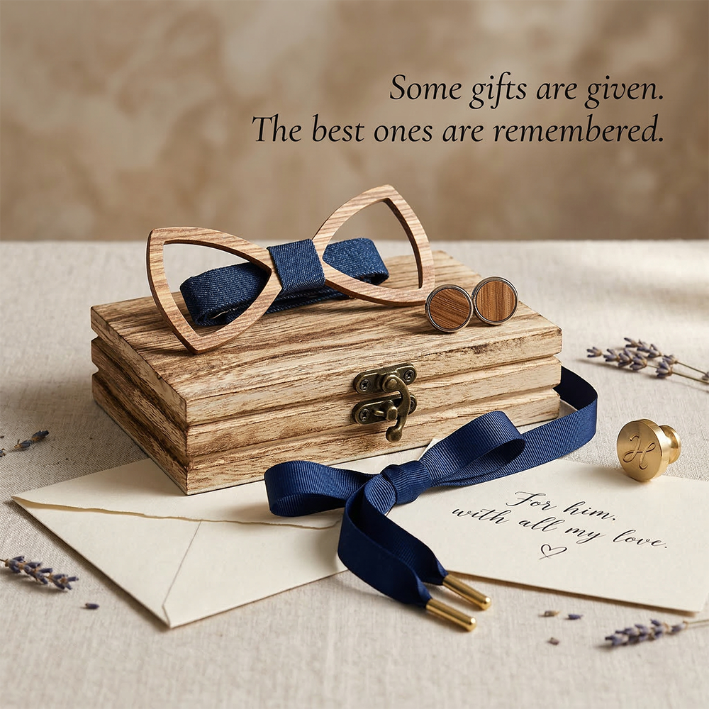 Wooden Bow Tie - Hollow Zebrawood Gift Set