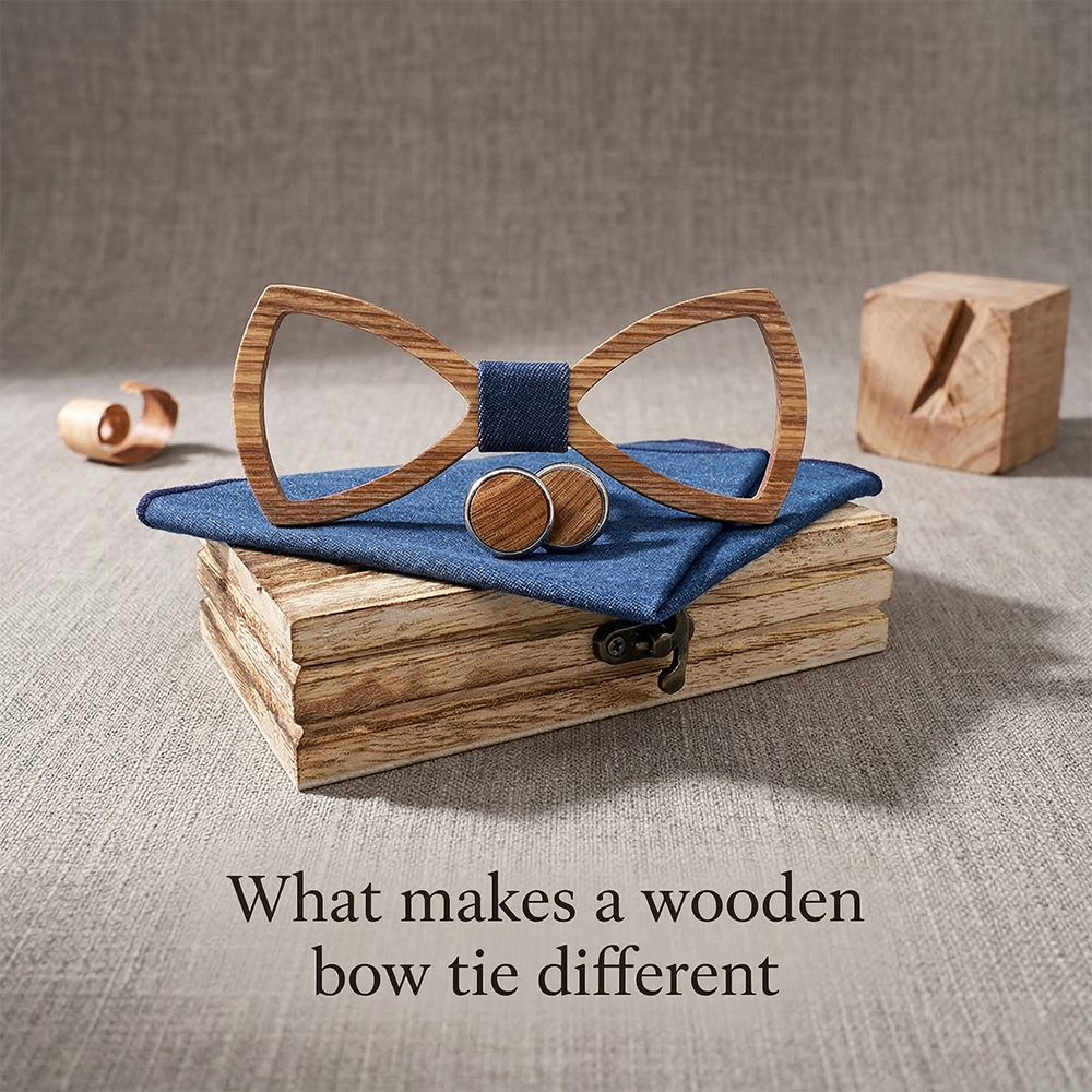 Wooden Bow Tie - Hollow Zebrawood Gift Set