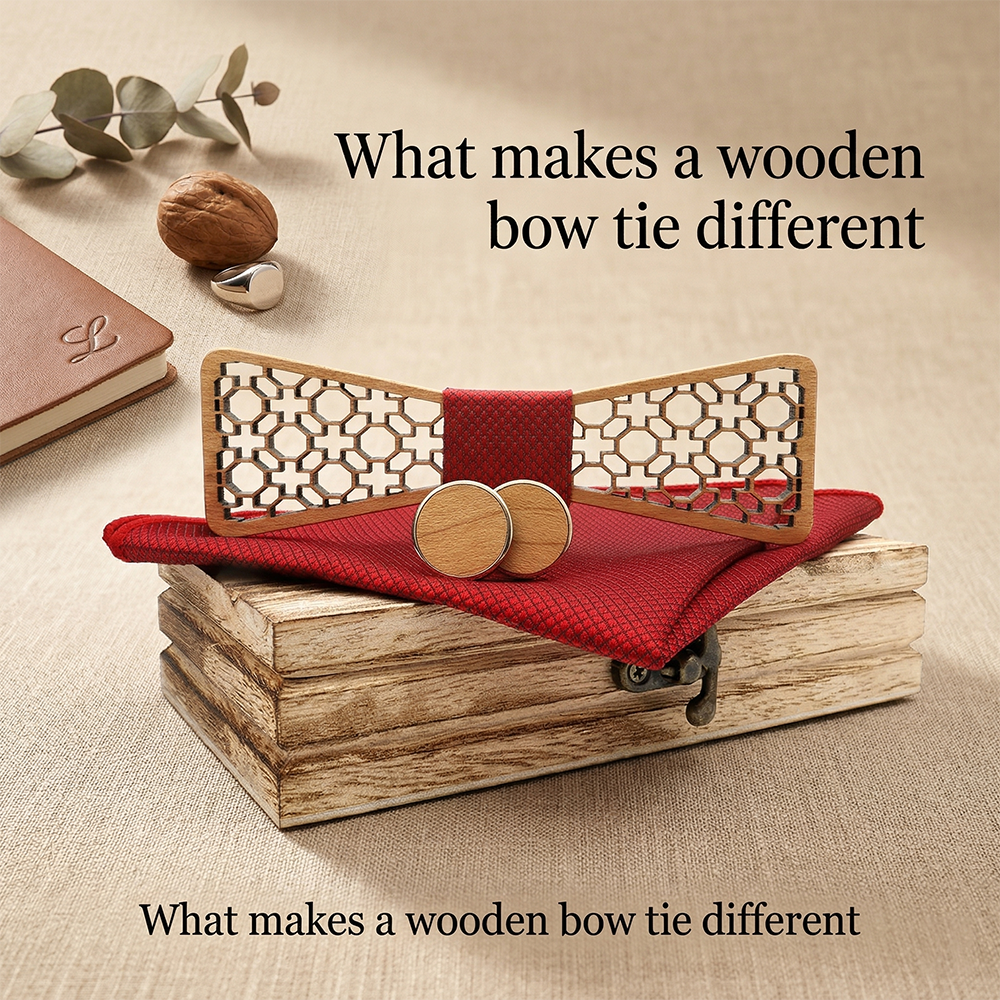 Wooden Bow Tie - Heart Pattern