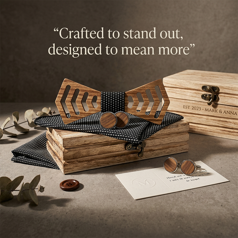 Wooden Bow Tie - Chevron Cutout Design