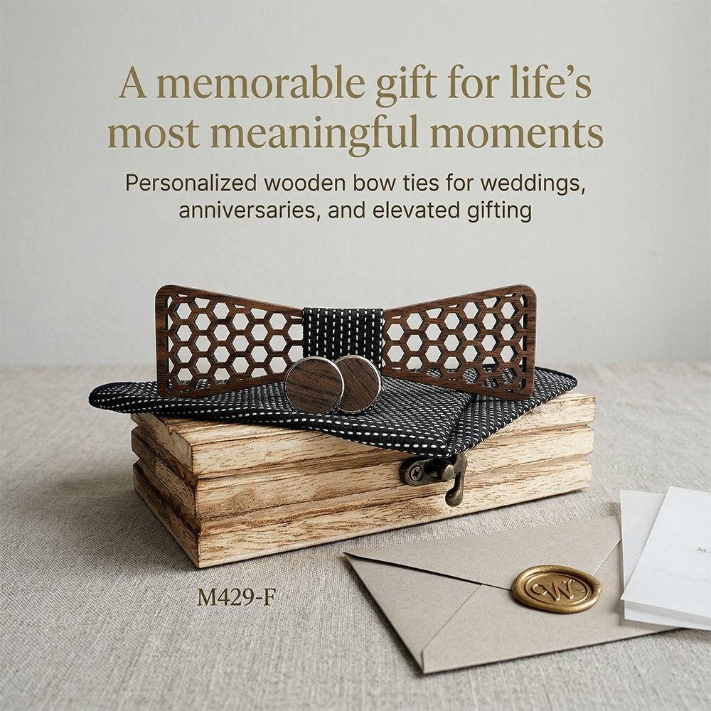 Wooden Bow Tie - Compass Design