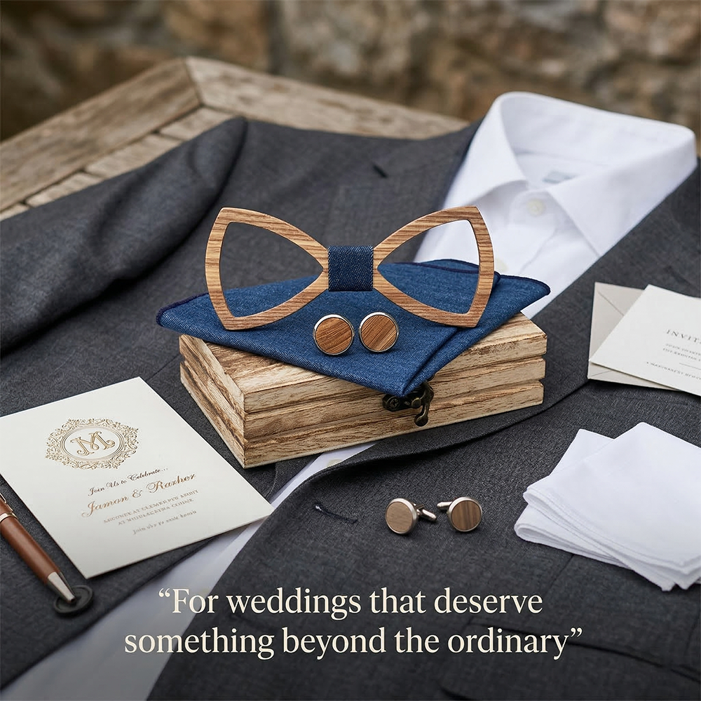 Wooden Bow Tie - Hollow Zebrawood Gift Set
