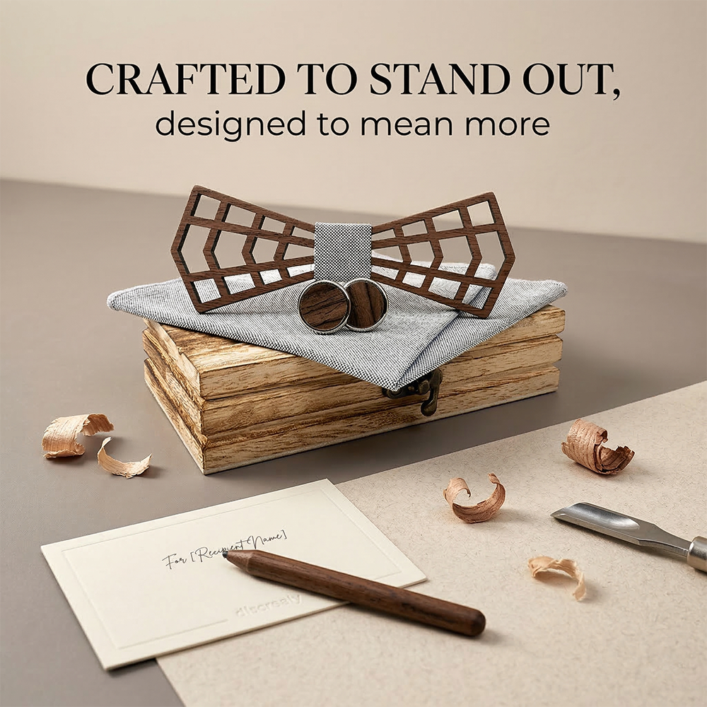 Wooden Bow Tie - Geometric Lattice Design