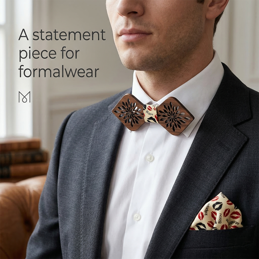 Walnut wooden bow tie - Solaris: Petals of the Sun - MAHOOSIVE