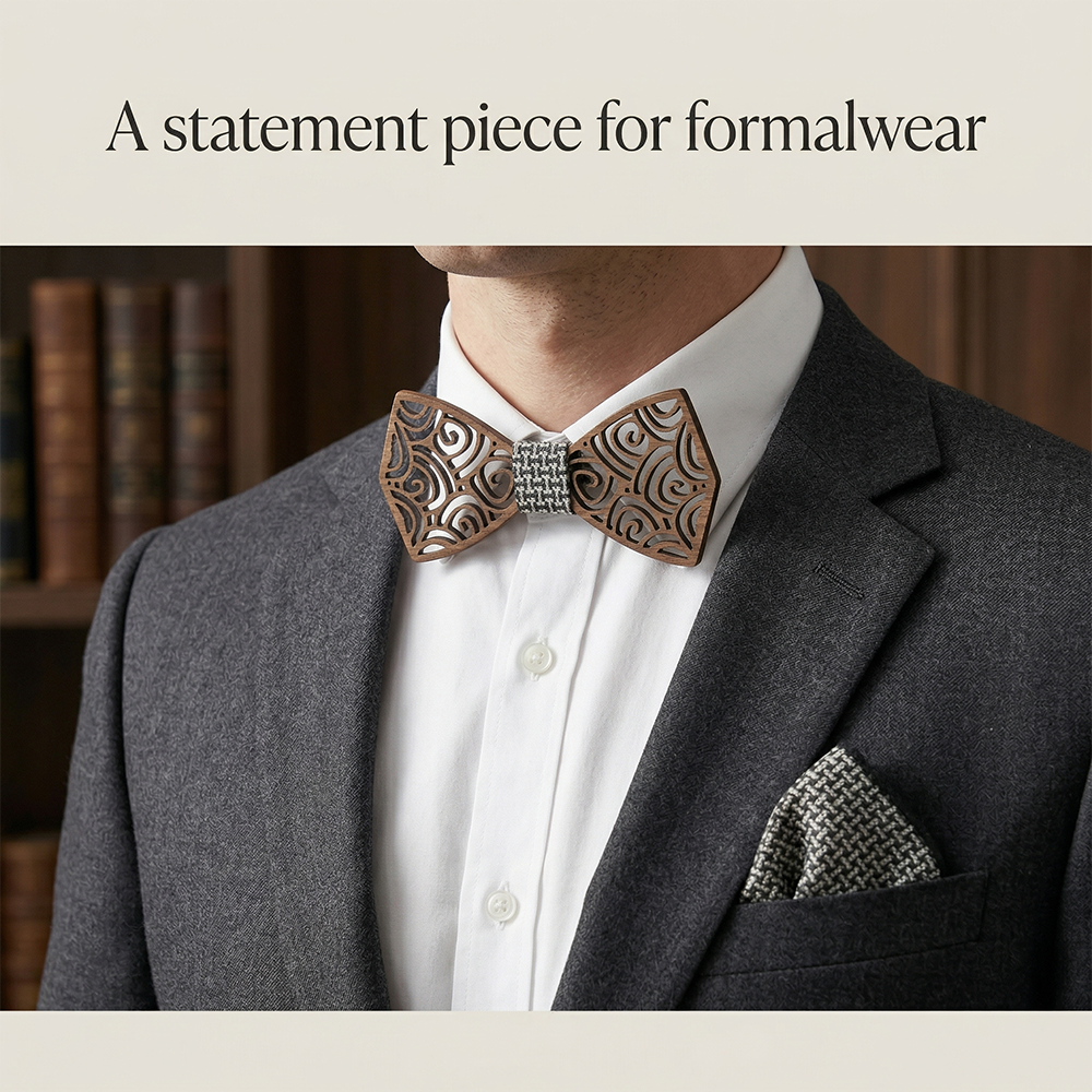 Walnut wooden bow tie - Fibonacci: The Golden Spiral - MAHOOSIVE
