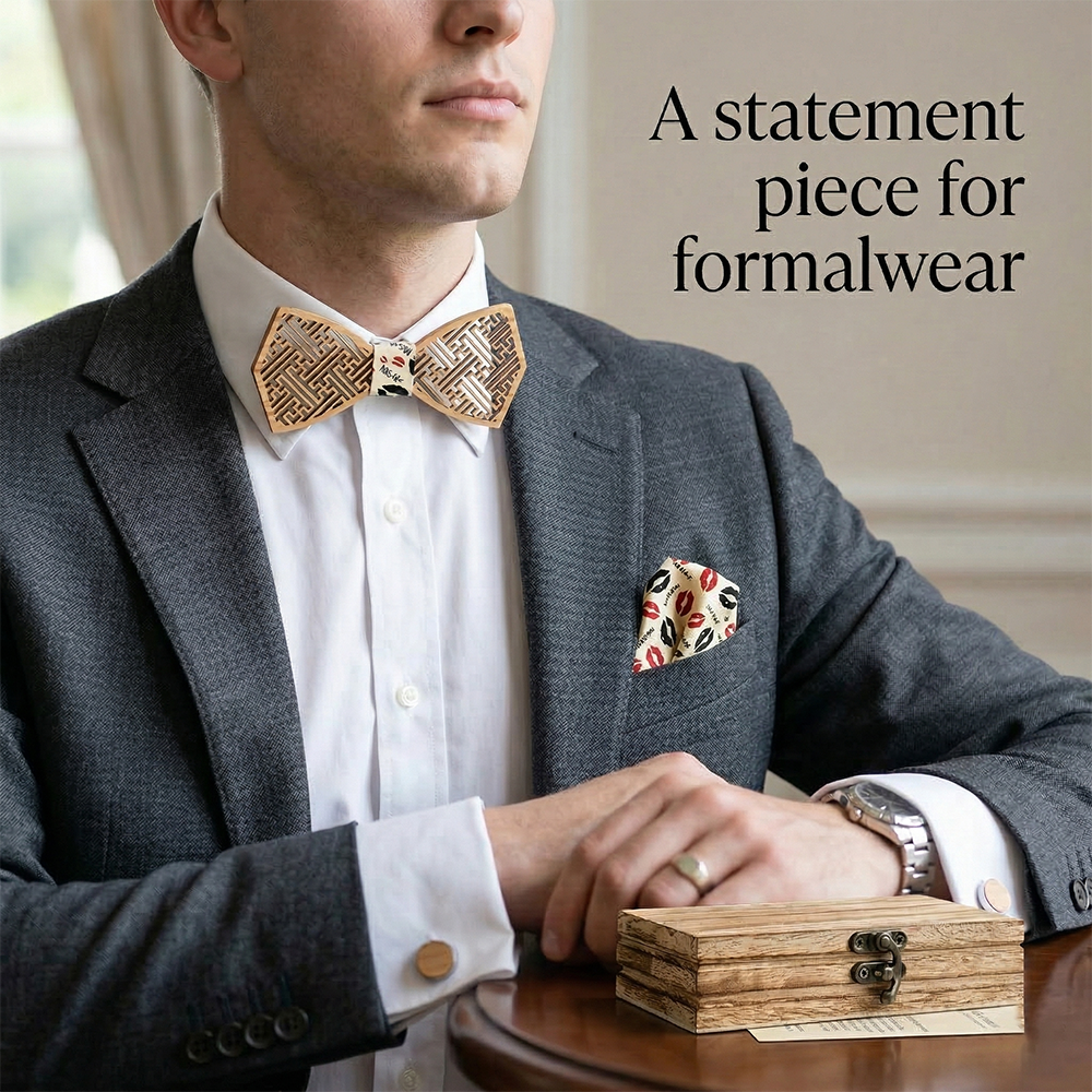 Walnut wooden bow tie - Medici: A Renaissance Labyrinth - MAHOOSIVE