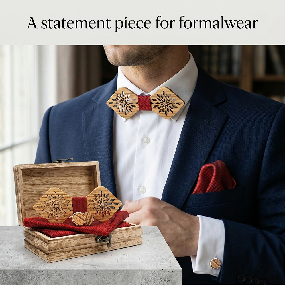 Zebrawood wooden bow tie - Hokusai: Bloom of the Floating World - MAHOOSIVE