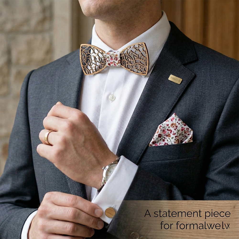 Walnut wooden bow tie - Gutenberg: The Printed Word - MAHOOSIVE