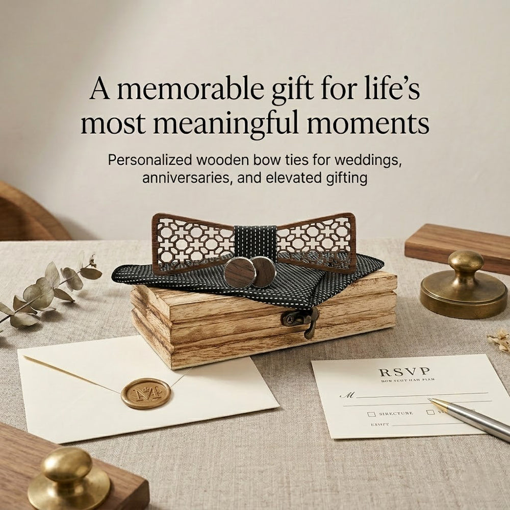 MAHOOSIVE M427 Laser Cut Wooden Bow Tie - Handcrafted Wedding Gift
