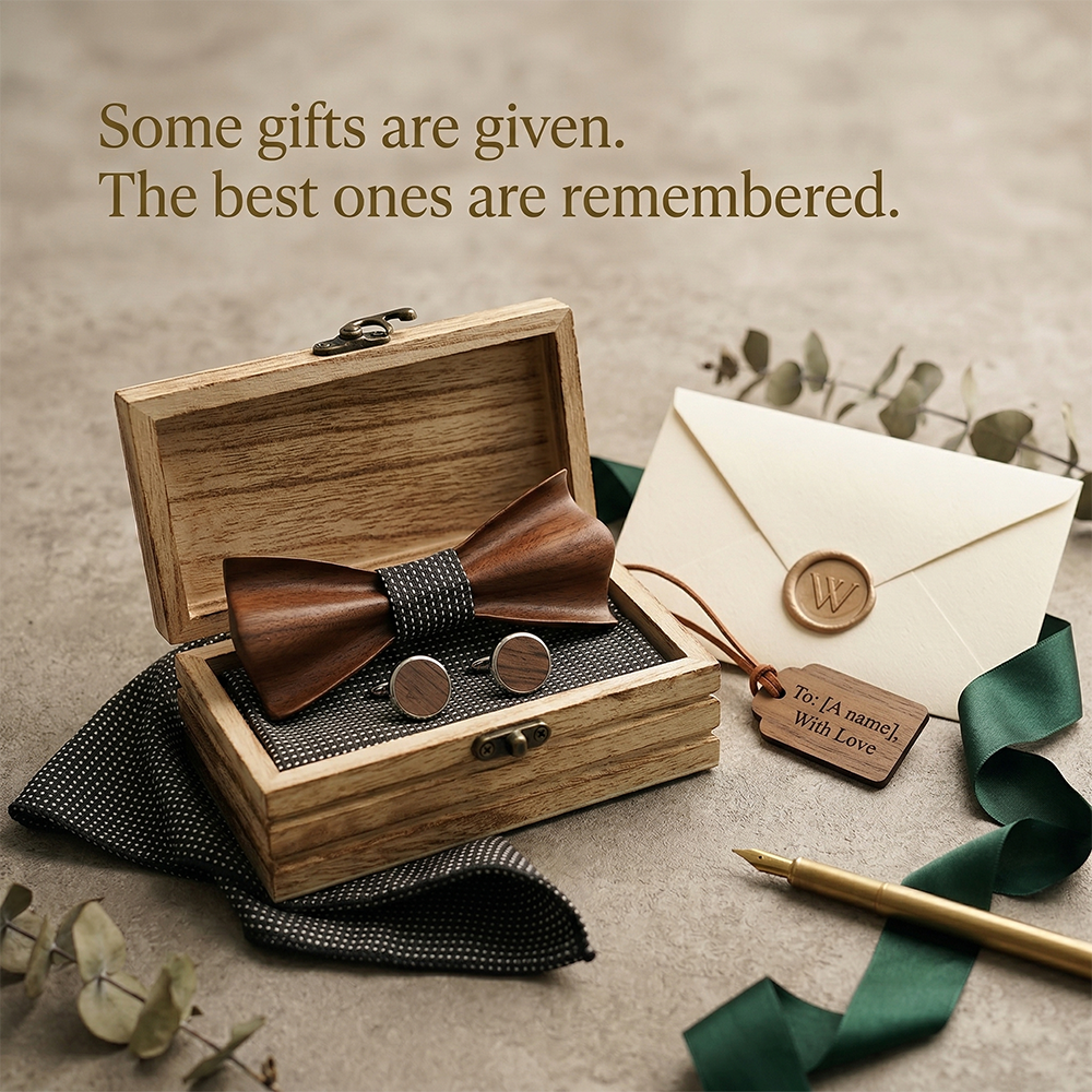 MAHOOSIVE M431 Laser-Cut Wooden Bow Tie - Handcrafted Wedding Gift