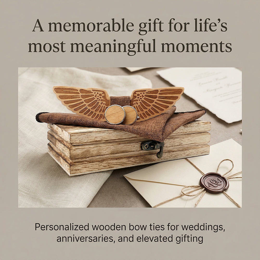 MAHOOSIVE M432 Wing Wooden Bow Tie - Handcrafted Wedding Gift