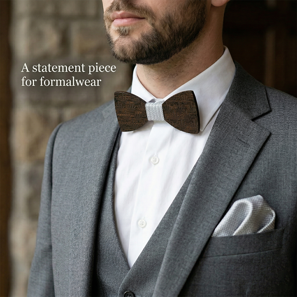 Walnut wooden bow tie - Cairo: Deco Nights - MAHOOSIVE