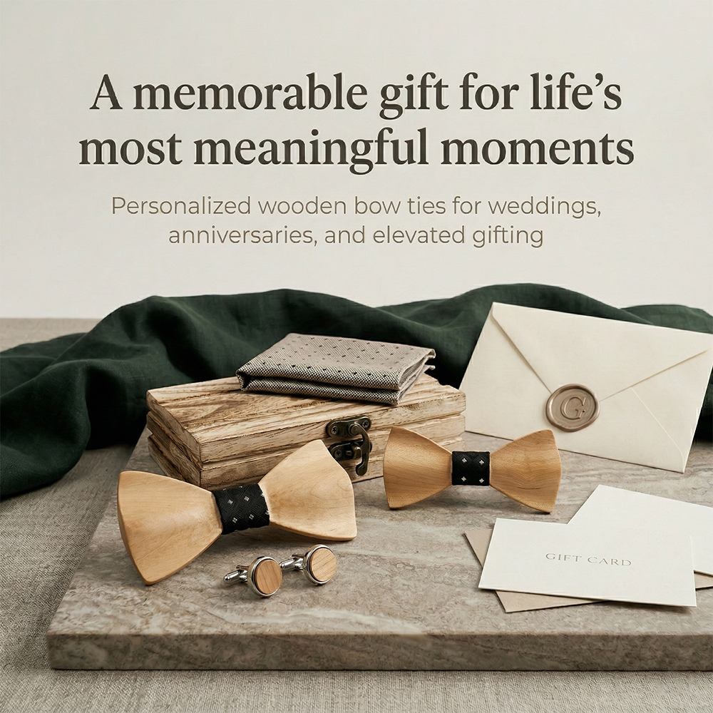 MAHOOSIVE M439 Laser-Cut Wooden Bow Tie - Handcrafted Wedding Gift