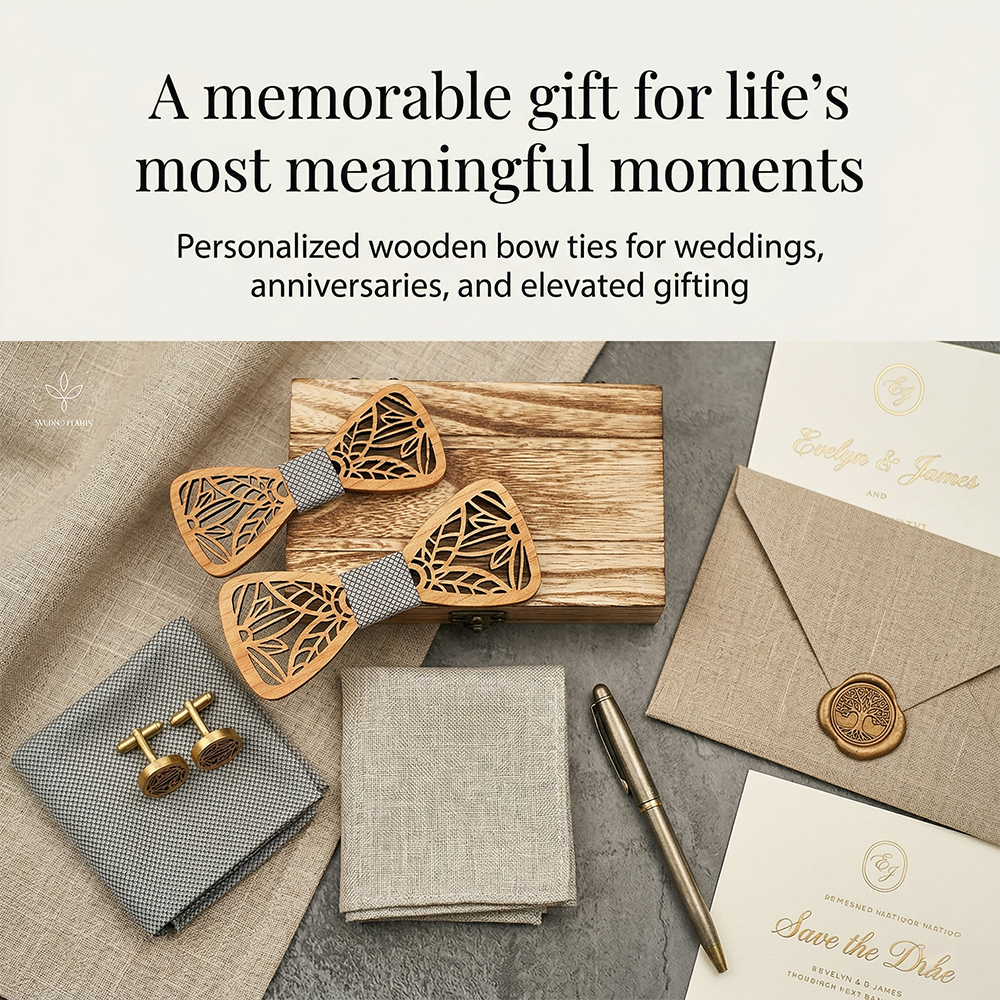 MAHOOSIVE M440 Laser Cut Wooden Bow Tie - Handcrafted Wedding Gift