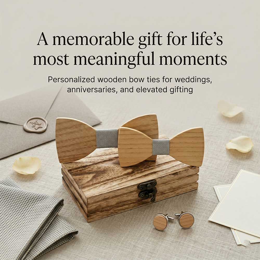 MAHOOSIVE M441 Laser-Cut Wooden Bow Tie - Handcrafted Wedding Gift
