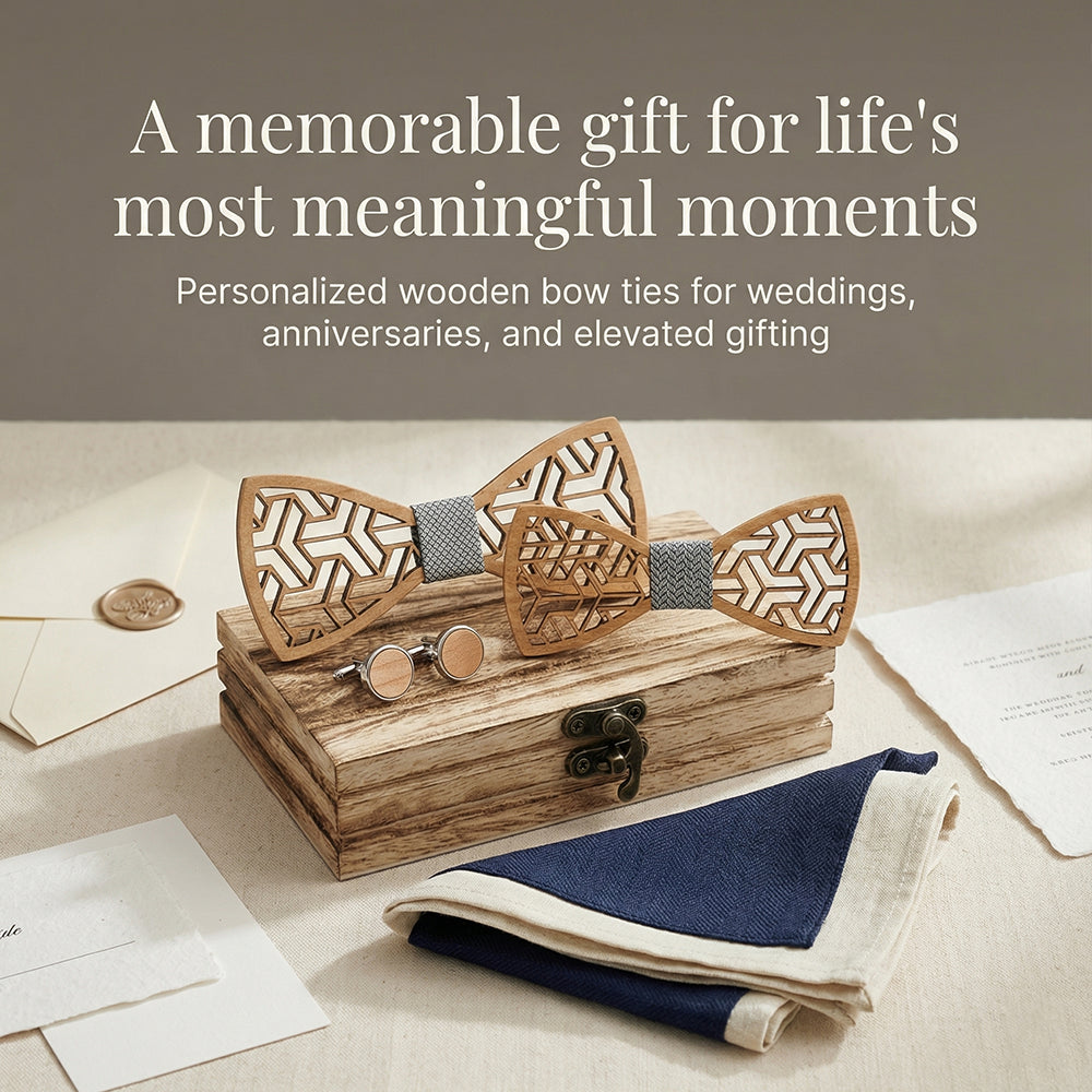 MAHOOSIVE M442 Laser Cut Wooden Bow Tie - Handcrafted Wedding Gift