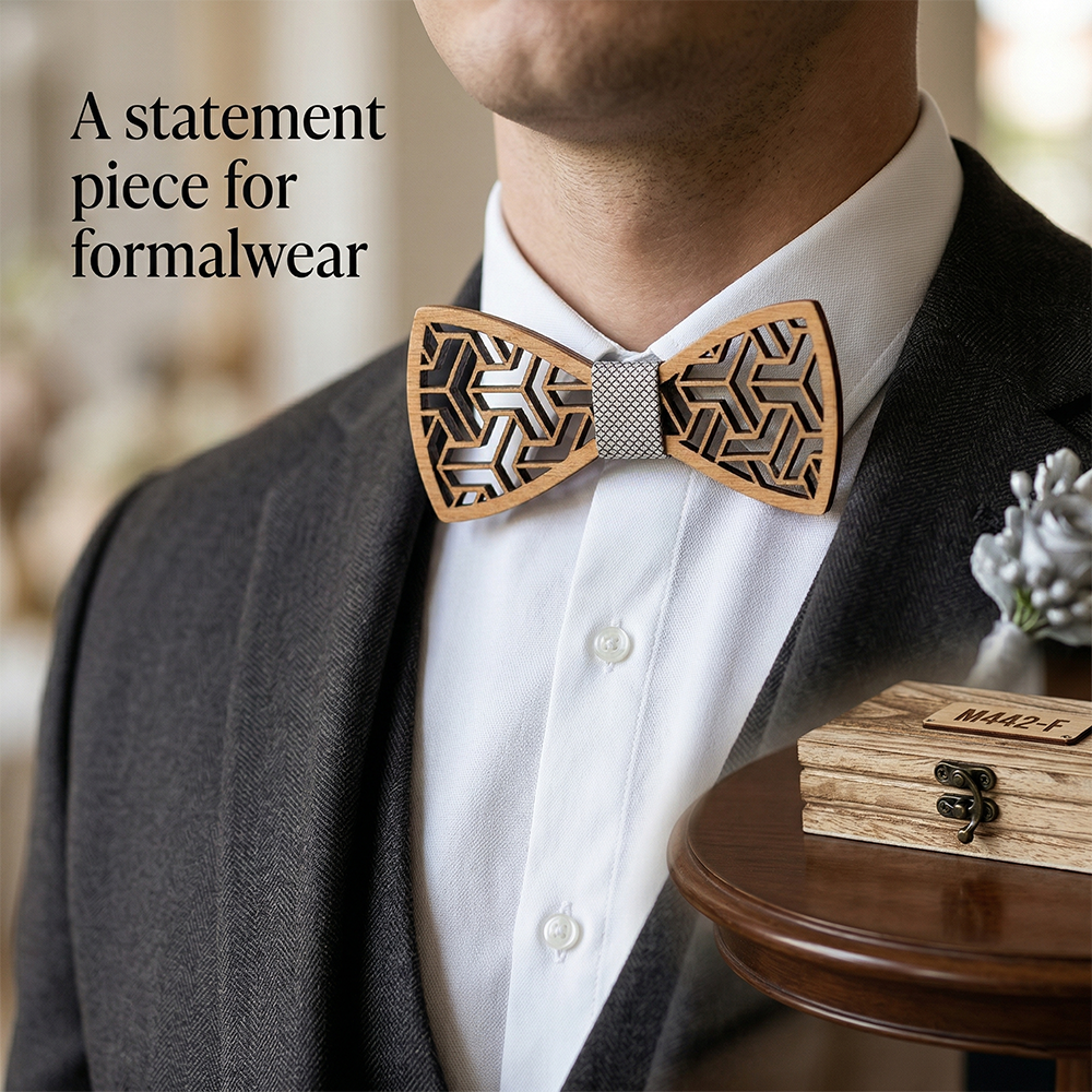 Walnut wooden bow tie - Compass: Find Your Way - MAHOOSIVE