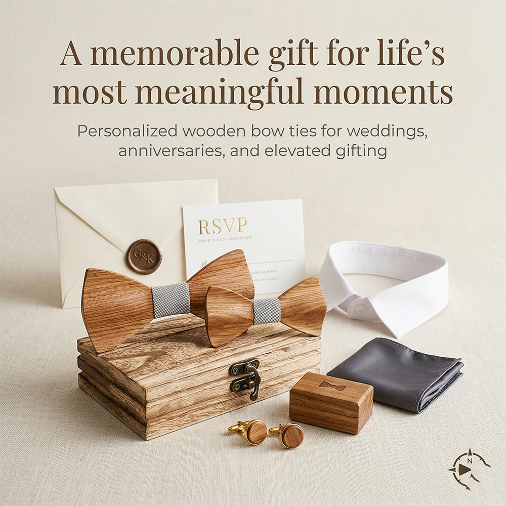 MAHOOSIVE M444 Laser-Cut Wooden Bow Tie - Handcrafted Wedding Gift