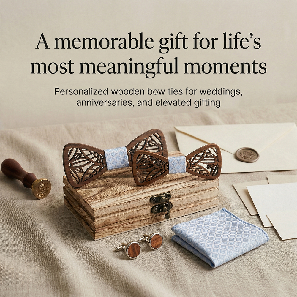 MAHOOSIVE M448 Laser Cut Wooden Bow Tie - Handcrafted Wedding Gift