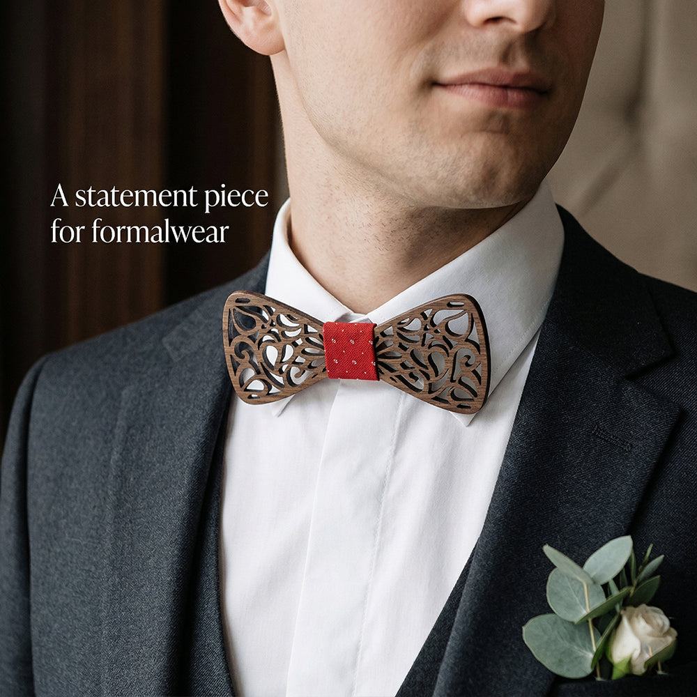Walnut wooden bow tie - Mughal: Imperial Paisley - MAHOOSIVE