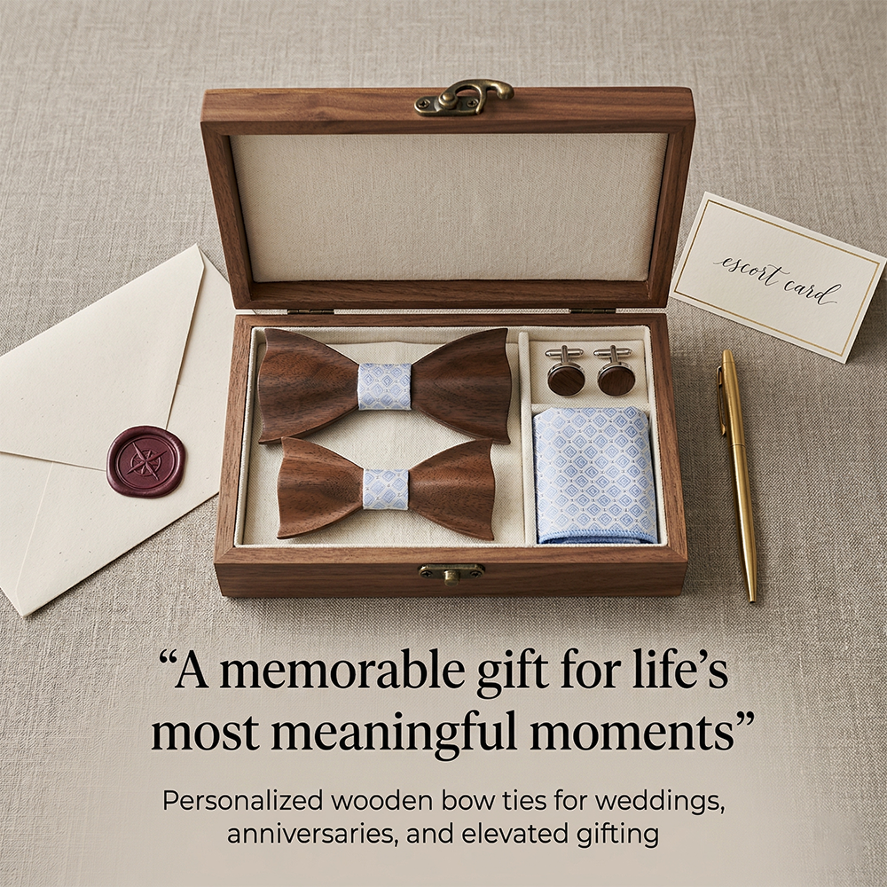 MAHOOSIVE M450 Laser-Cut Wooden Bow Tie - Handcrafted Wedding Gift