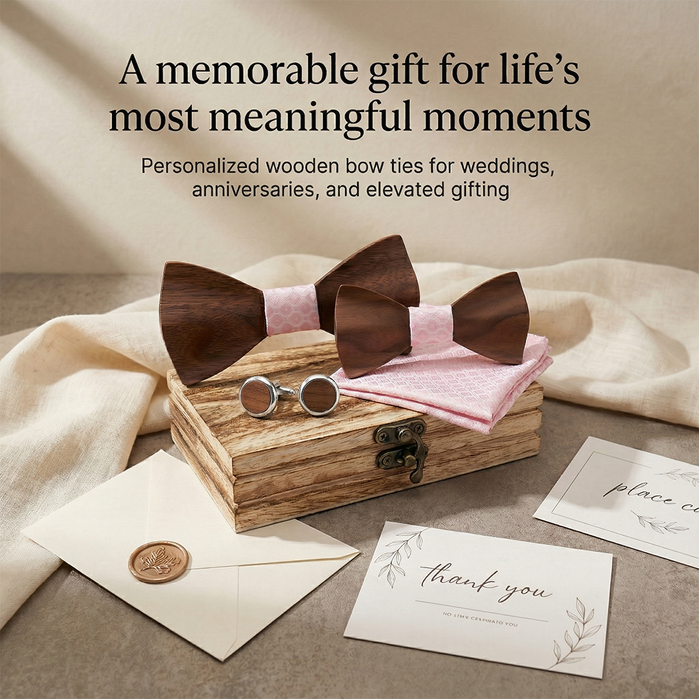 MAHOOSIVE M452 Laser-Cut Wooden Bow Tie - Handcrafted Wedding Gift