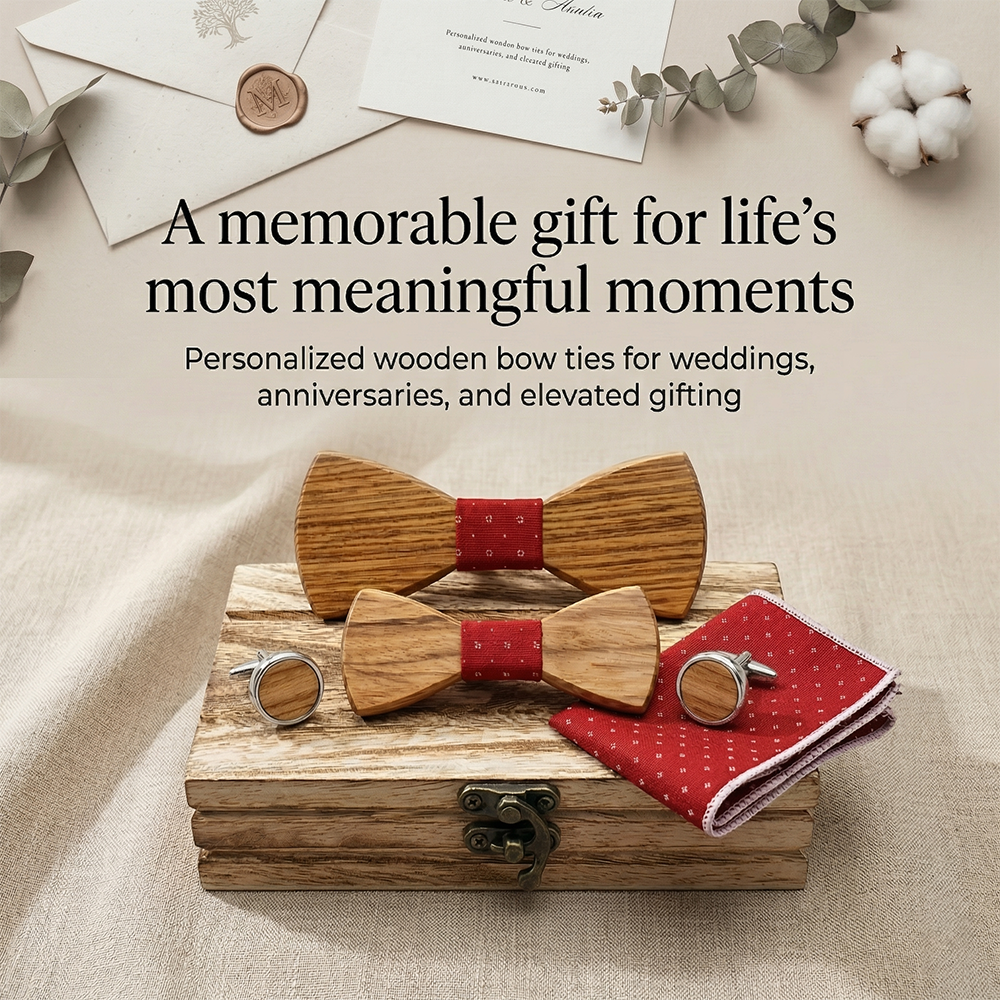 MAHOOSIVE M453 Laser-Cut Wooden Bow Tie - Handcrafted Wedding Gift